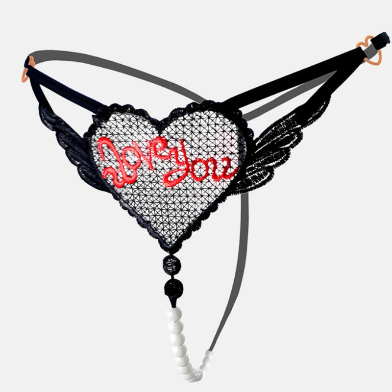 "Love You" Sexy Open Crotch Mesh Underwear With Pearls