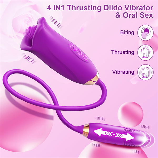 Lurevibe - Rose Muncher Rose Kiss Tongue Vibrator With Thrusting Dildo Vibrator - Lurevibe