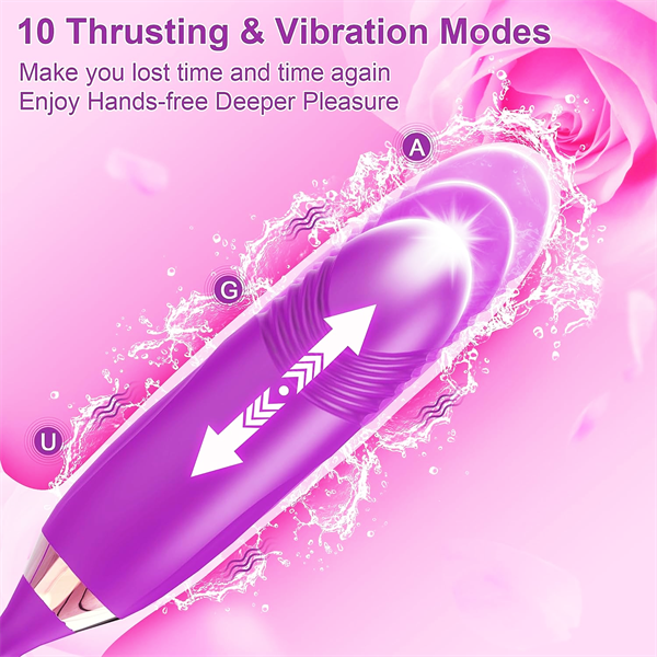 Lurevibe - Rose Muncher Lip Tongue Suction Vibrator With Thrusting Dildo  Vibrator