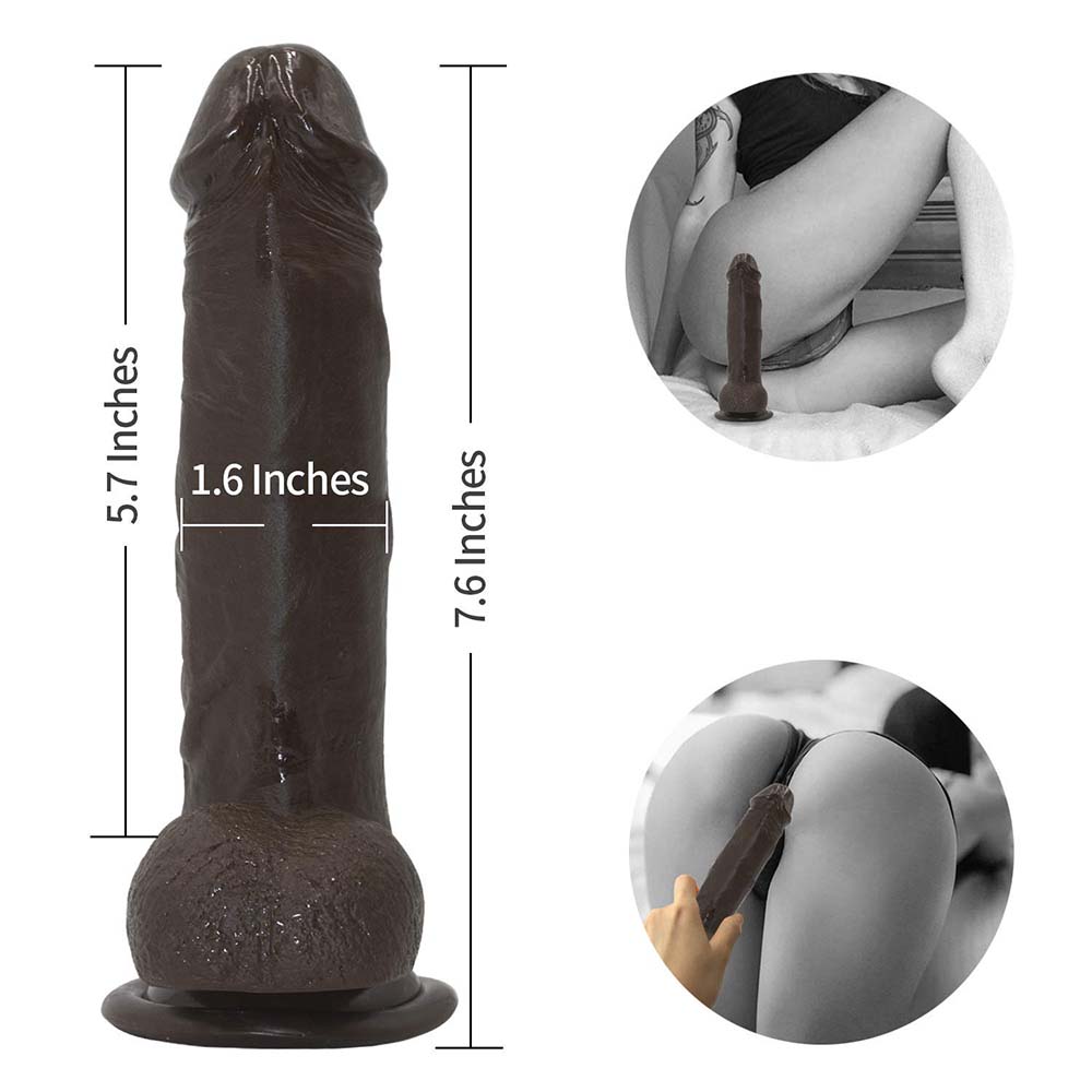 Strap-on Dildo Realistic Silicone Dildo with Wearable Sex Harness for Couple Pegging Women Lesbian Sex Fun, 7.6'' (Black)