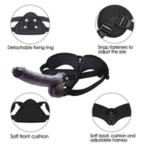 Strap-on Dildo Realistic Silicone Dildo with Wearable Sex Harness for Couple Pegging Women Lesbian Sex Fun, 7.6'' (Black)