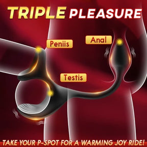 3 In 1 Spherical Vibrating Anal Plug Testicles Stimulator With cock Ring - Lurevibe