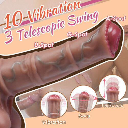 3 Telescopic Swing 10 Vibrating Heating Horsewhip Monster Dildo 8.66 Inch - Lurevibe