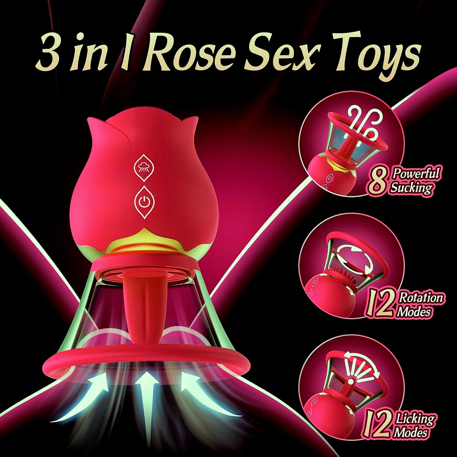 3 In 1 Rose Vacuum Sucking Nipple Clitoris Stimulator With 3 Heads