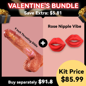 [Gift for Her] 6.33% Off - 9 - inch Thrusting Dildo & APP-controlled Rose Nipple Clamp Vibrator