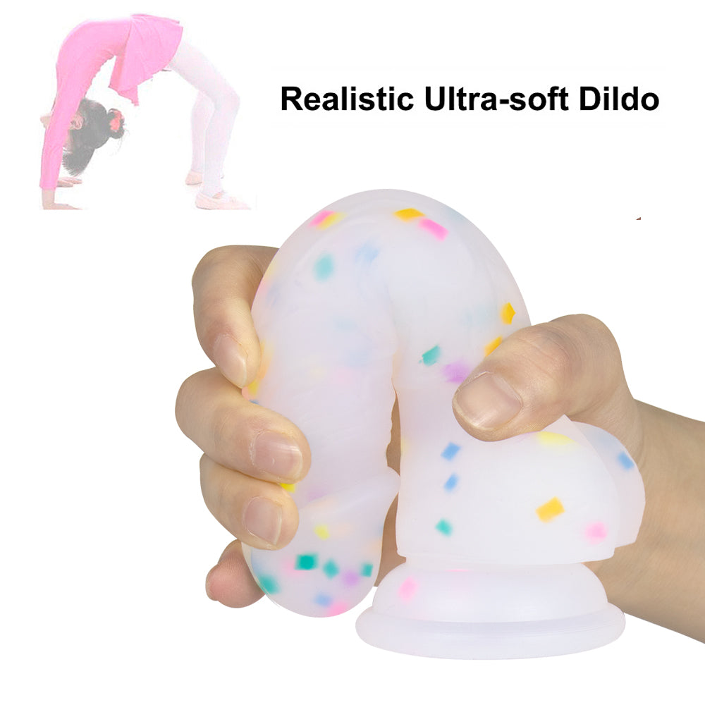 7.1in Jelly Particles Rainbow Transparent Realistic Dildo With Suction Cup - Lurevibe