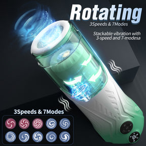 Green Star Rotating Telescopic Vibration Male Masturbator - Lurevibe