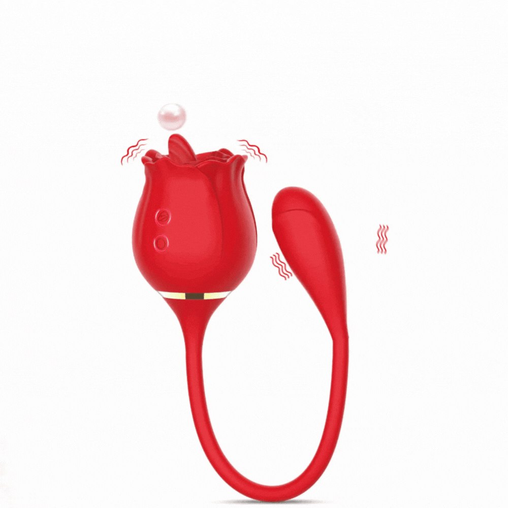 Lurevibe - 2 In 1 Rose Clitoris Vibrator Tongue Licking Thrusting Vibrator Nipple Stimulator