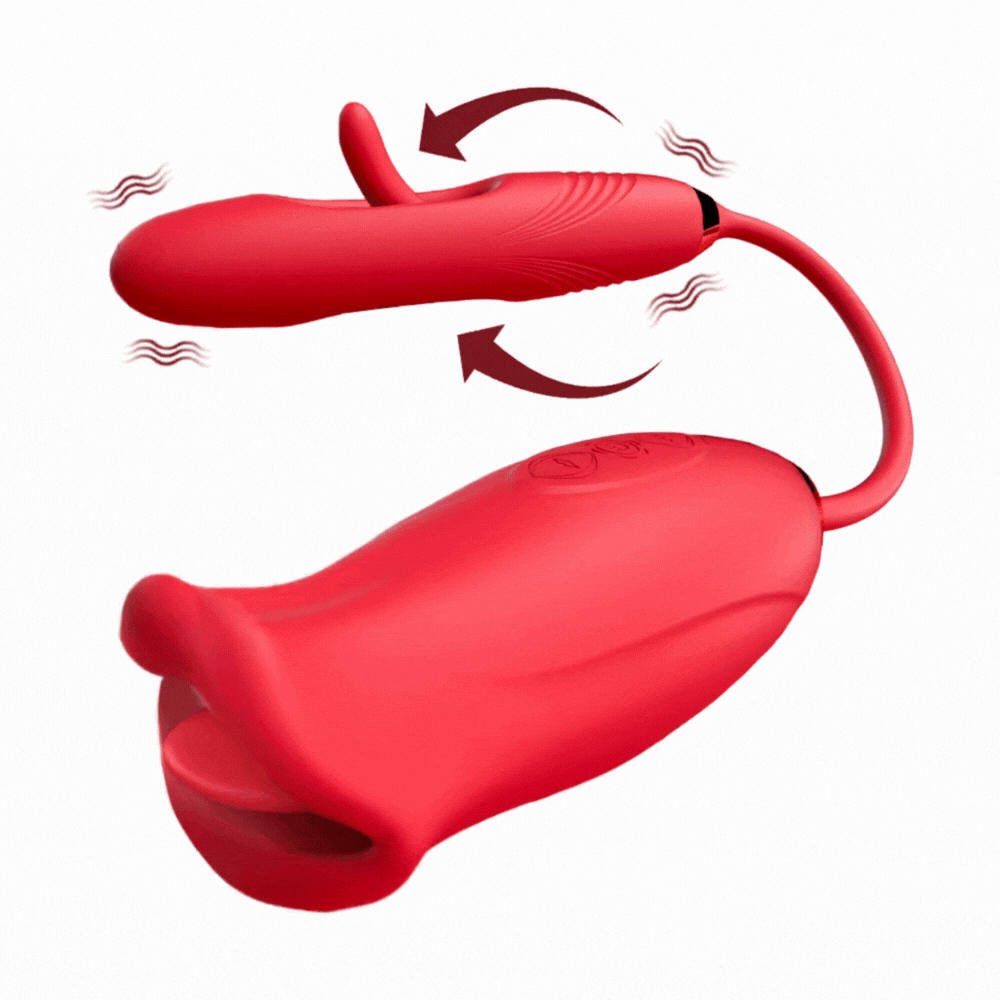 Lurevibe - Rose Muncher Lip Tongue Suction Vibrator With Patting Dildo Vibrator - Lurevibe