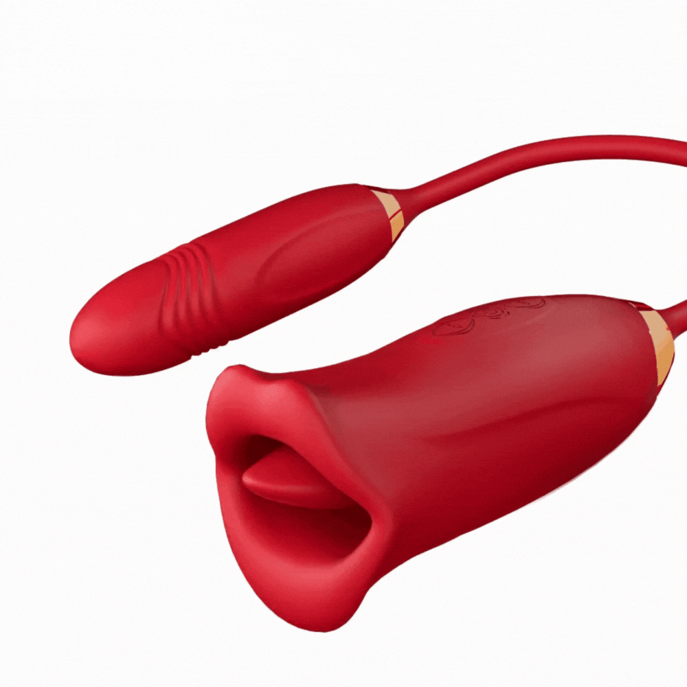 Lurevibe - Rose Muncher Rose Kiss Tongue Vibrator With Thrusting Dildo Vibrator - Lurevibe