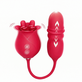 Lurevibe - Rose Romeo 3in1 Dual Tongue Rose Adult Toys Vibrators with 10 Licking & 10 Thrust, Clitoral Nipple Anal G Spot Vibrator - Lurevibe