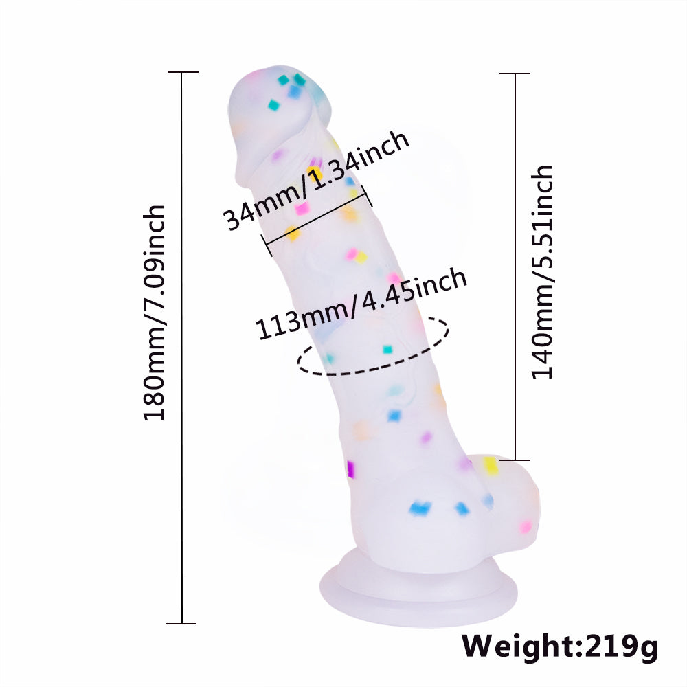 7.1in Jelly Particles Rainbow Transparent Realistic Dildo With Suction Cup - Lurevibe