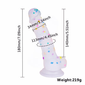 7.1in Jelly Particles Rainbow Transparent Realistic Dildo With Suction Cup - Lurevibe