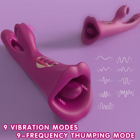 4 IN 1 Rose Muncher Rabbit Vibrator Licking Vibrating Flapping Clit Nipple Stimulator - Lurevibe