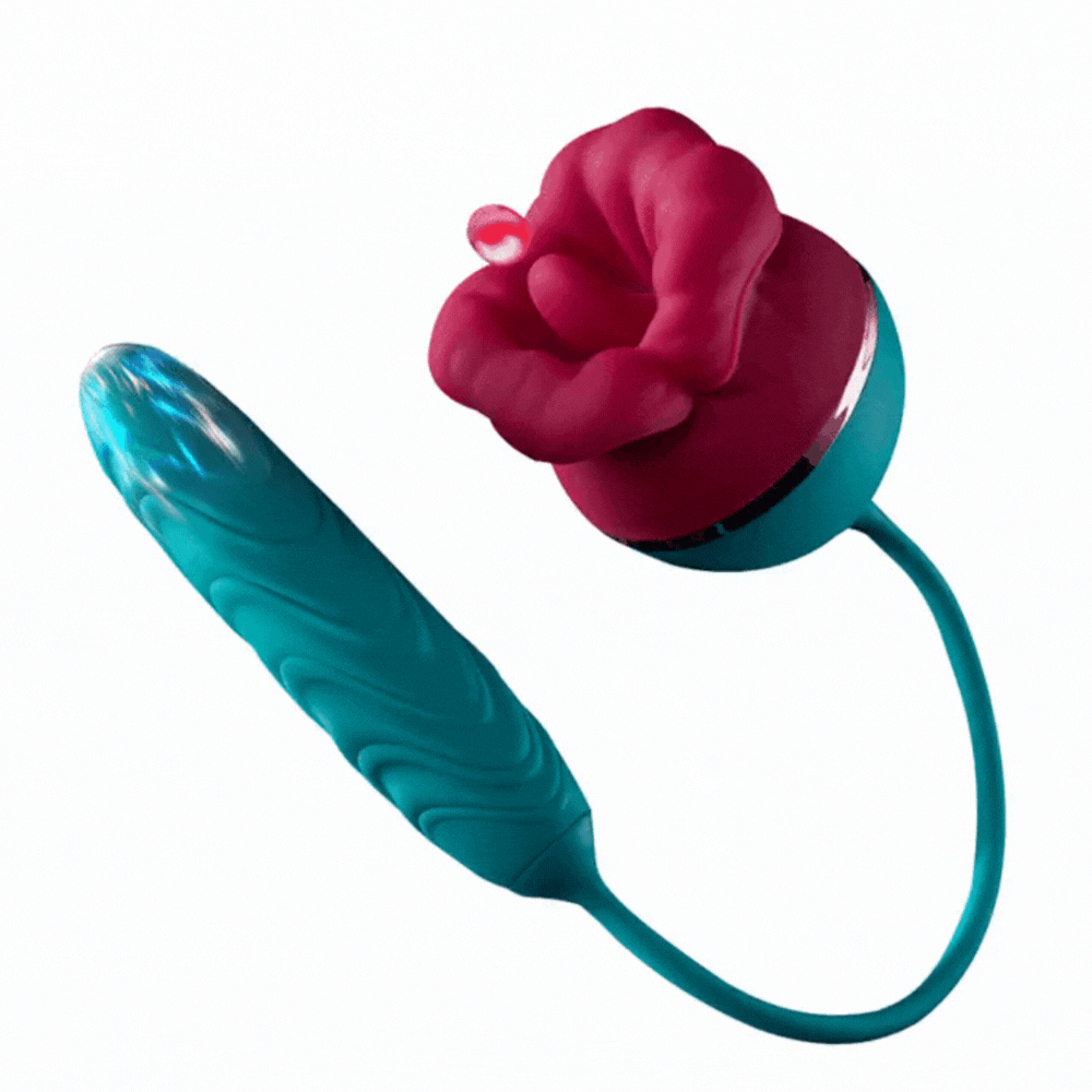 Lurevibe - Big Mouth 3in1 Rose shaped Vibrator With 9 Tongue Licking & 6 Thrusting G Spot Dildo - Lurevibe