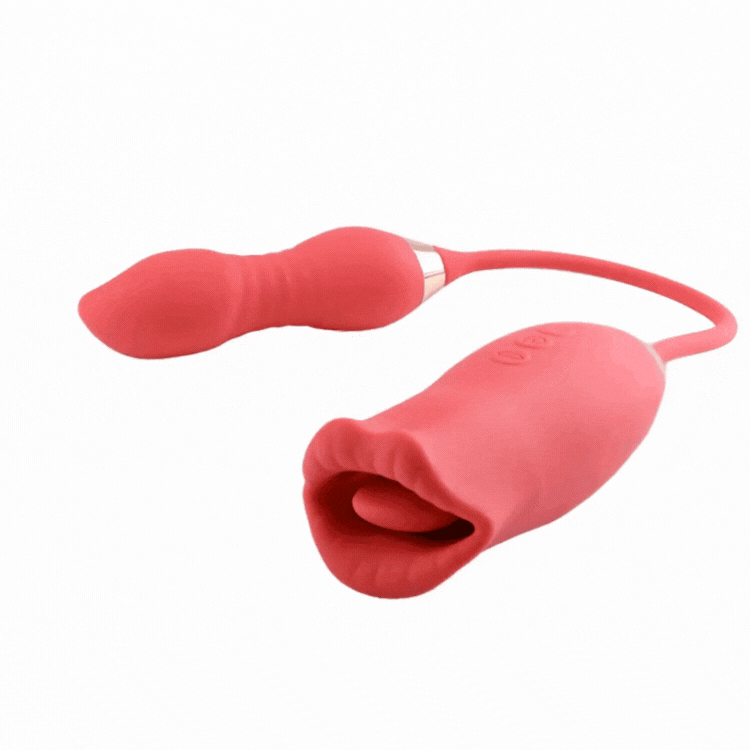 Lurevibe - Rose Muncher Scarlet Rose kiss 3-in-1 Bitting & Thrusting Vibrator - Lurevibe