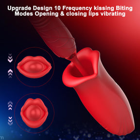 Lurevibe - Rose Muncher Lip Tongue Suction Vibrator With Thrusting Dildo Vibrator - Lurevibe