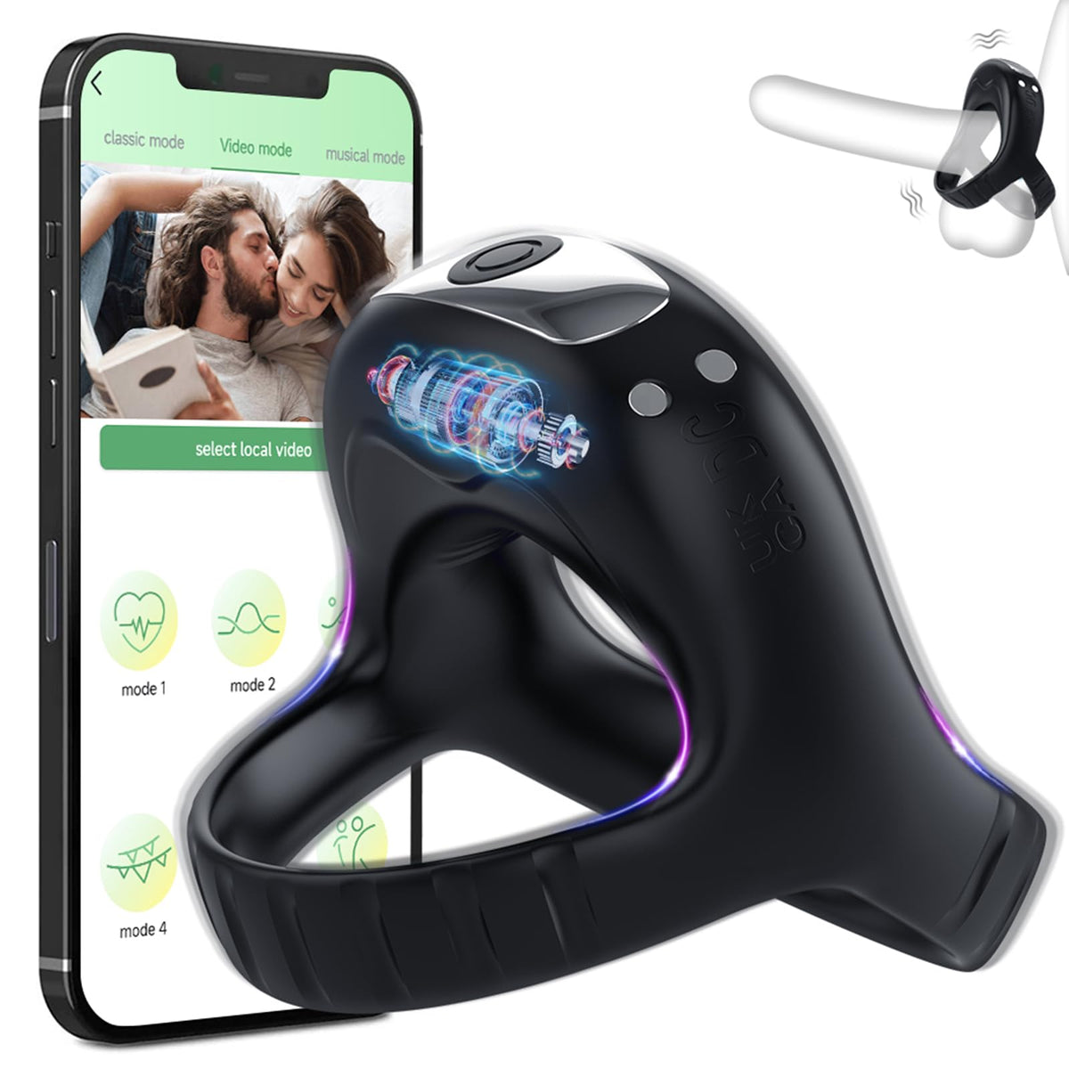 Lurevibe - Vibrating Cock Ring with APP, Triangular Penis Ring with 10 Vibration Modes - Lurevibe