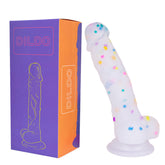 7.1in Jelly Particles Rainbow Transparent Realistic Dildo With Suction Cup - Lurevibe