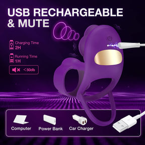 Lurevibe - 3 IN 1 Vibrating Rose Penis Ring with 10 Vibration - Lurevibe