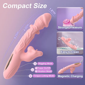 3 in 1 Rose Muncher Rabbit G Spot Vibrator with 6 Wiggling 7 Licking & 10 Vibrating Modes - Lurevibe