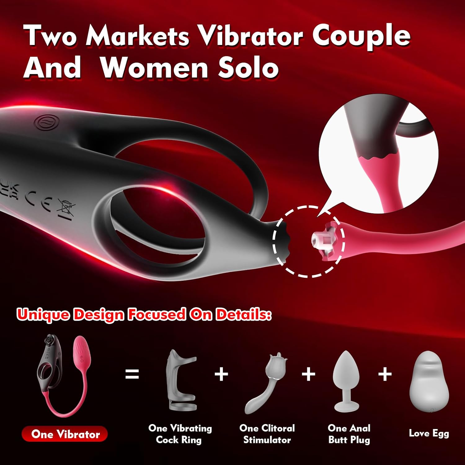 Detachable Design Vibrating Cock Penis Ring With Anal Plug for Couple - Lurevibe