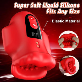 Mouth 360° Wrapped Penis Vibrator with LCD Display For Glans Training