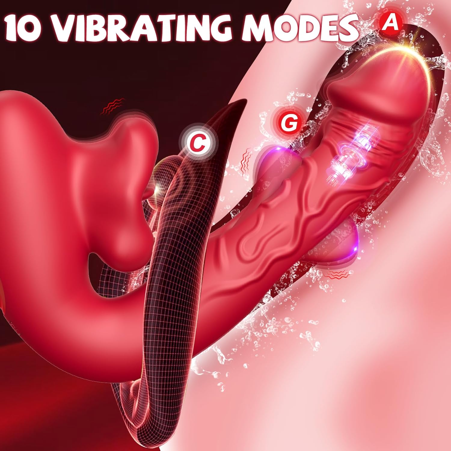 Rose Muncher 3-in-1 G Spot Vibrator Dildo with 10 Flapping & Vibrating & Licking Biting Modes