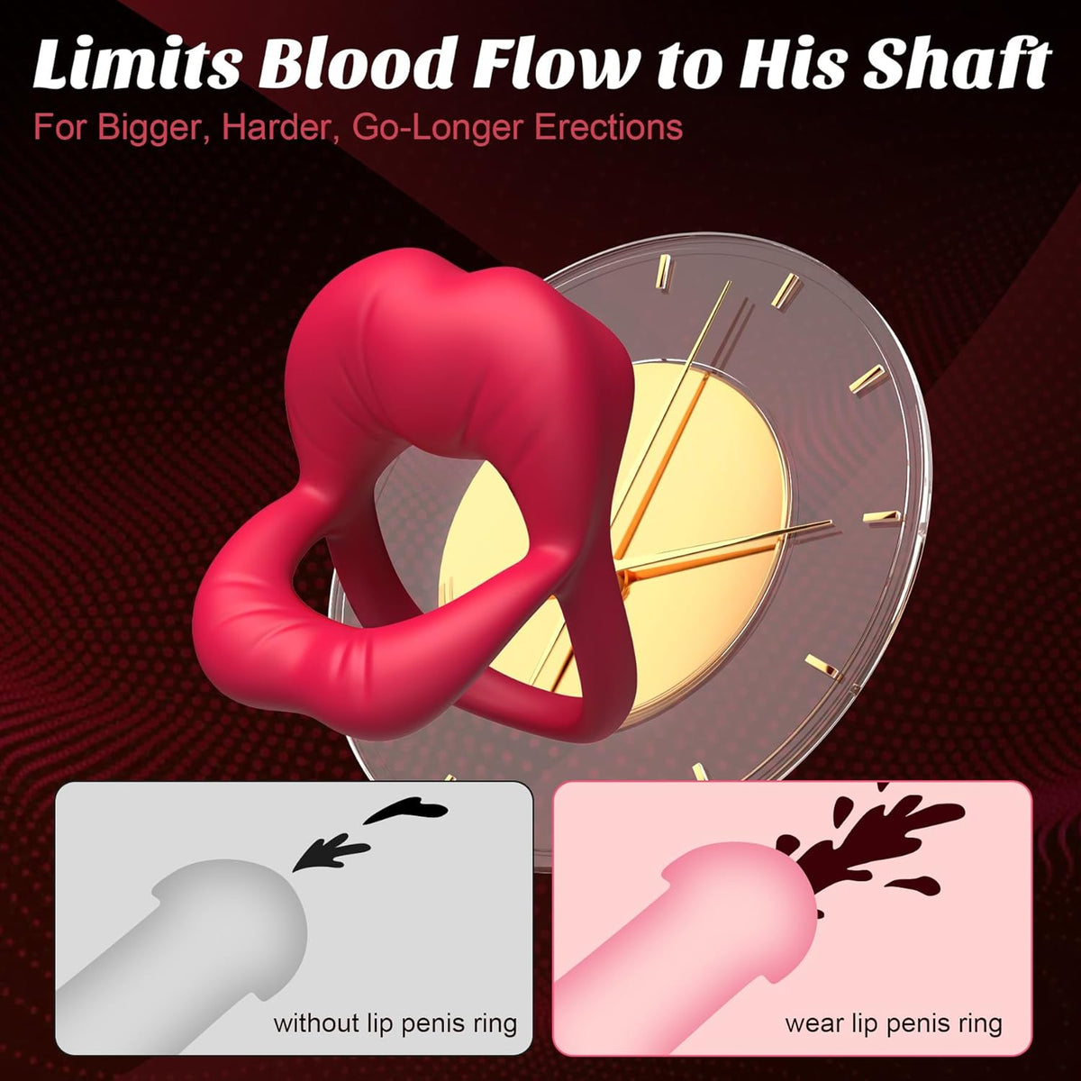 Rose Vibrating Cock Ring with Sexy Lip Clitoris Stimulator - Lurevibe