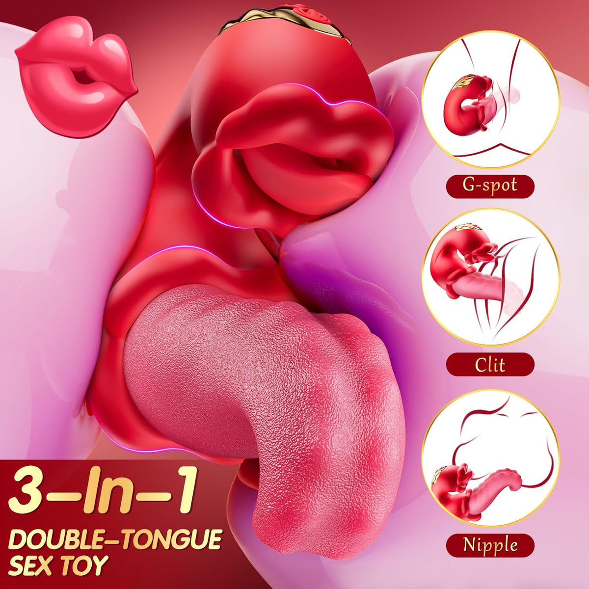 3 in 1 Tongue Thrusting Vibrators Dildo with 10 Licking Clitoral & Swing Mode - Lurevibe