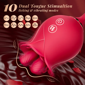 Lurevibe - Rose Romeo 3in1 Dual Tongue Rose Adult Toys Vibrators with 10 Licking & 10 Thrust, Clitoral Nipple Anal G Spot Vibrator - Lurevibe