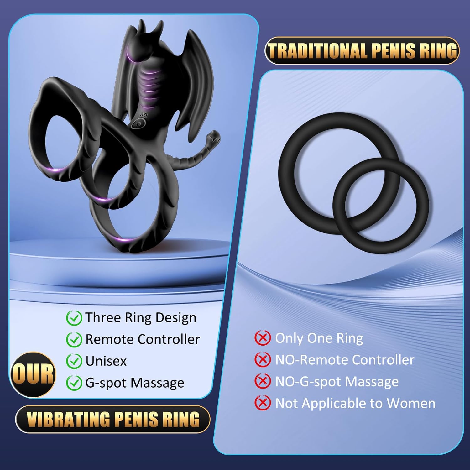 Penis Rings Dragon-Shape Male Sex Toys with 10 Vibration Modes - Lurevibe