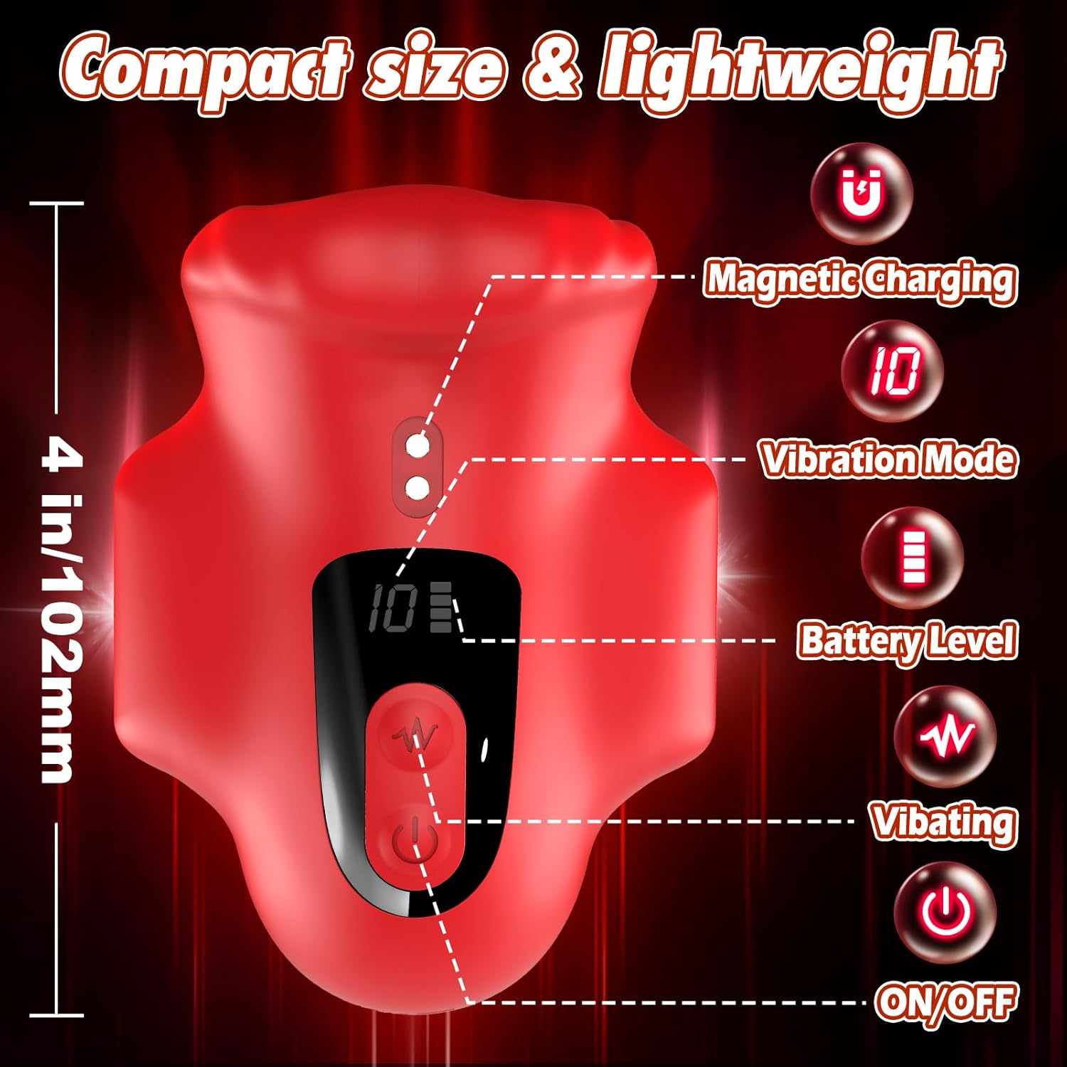 Mouth 360° Wrapped Penis Vibrator with LCD Display For Glans Training