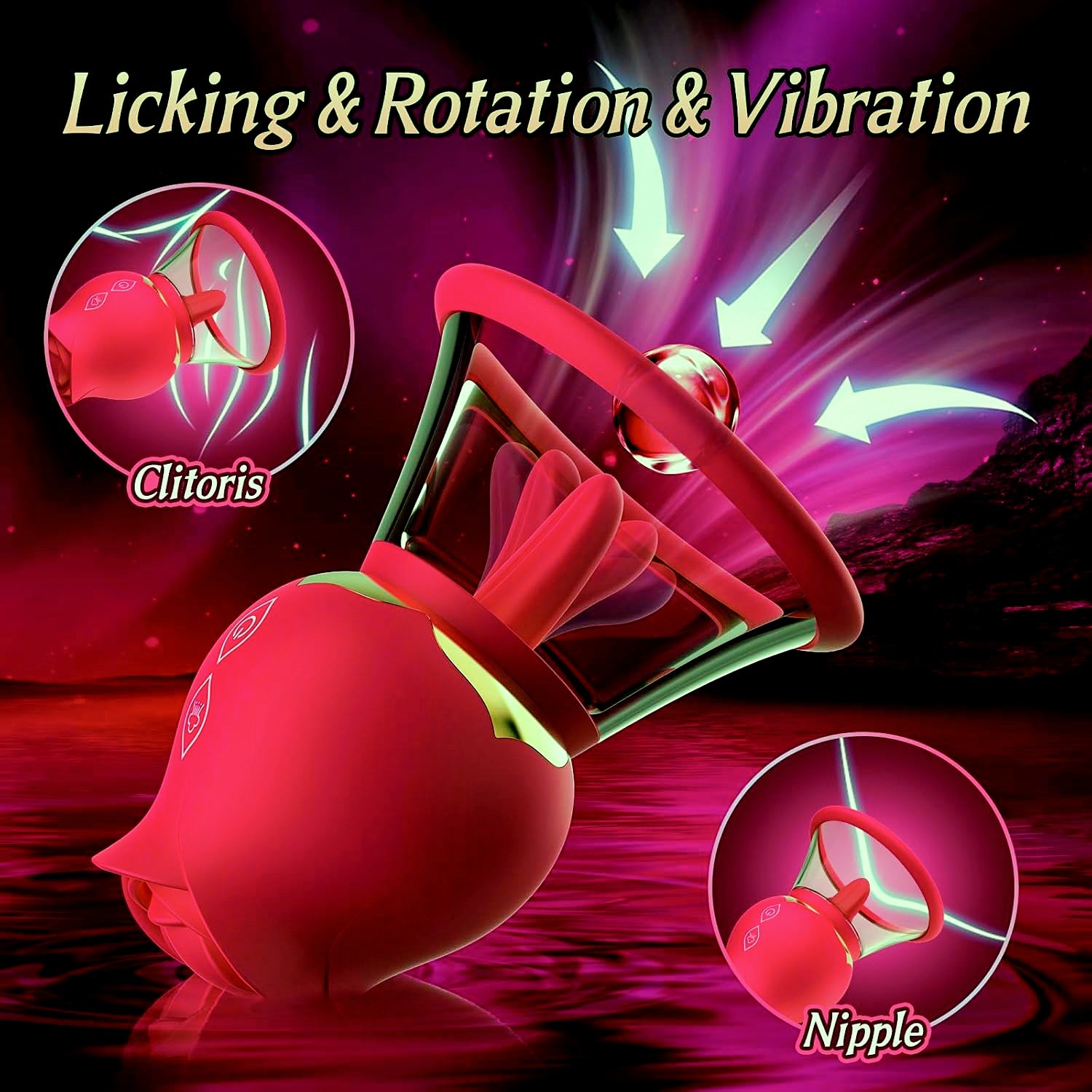 3 In 1 Rose Vacuum Sucking Nipple Clitoris Stimulator With 3 Heads