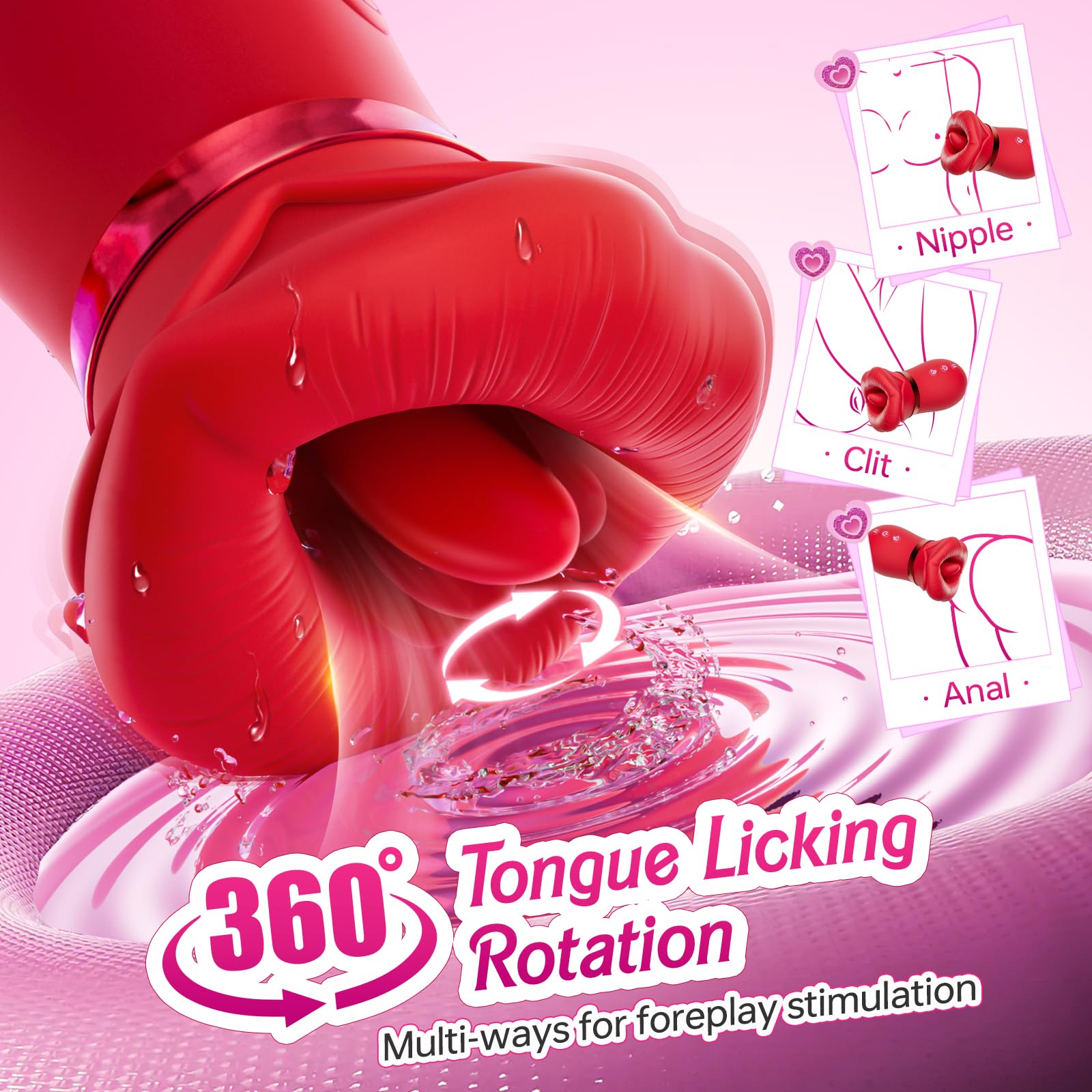 Lurevibe - Rose Muncher Lip Tongue Suction Vibrator With Thrusting Dildo  Vibrator