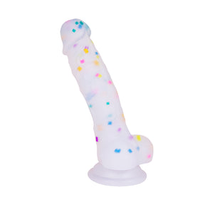 7.1in Jelly Particles Rainbow Transparent Realistic Dildo With Suction Cup - Lurevibe