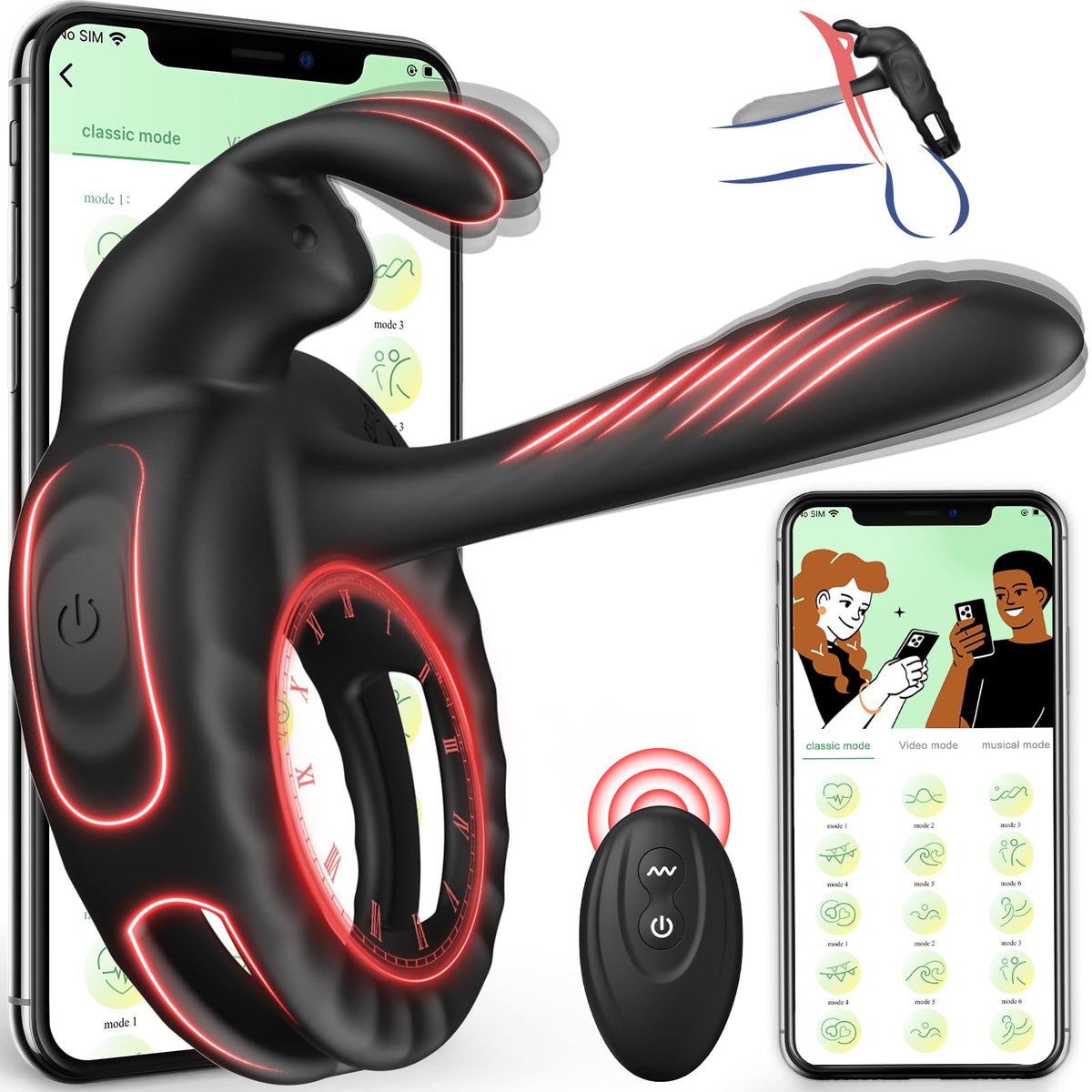 Lurevibe - Bunny Ring III Vibrating Cock Ring Penis Ring with APP, Couples Sex Toys Vibrators - Lurevibe
