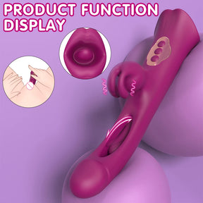 4 IN 1 Rose Muncher Rabbit Vibrator Licking Vibrating Flapping Clit Nipple Stimulator - Lurevibe