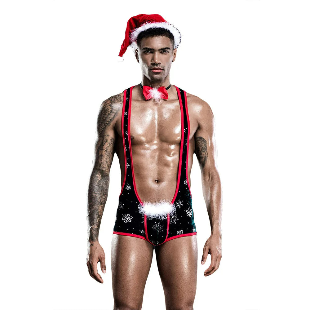 Lurevibe - Christmas Men's Sexy Lingerie One-piece Christmas Costume For Male - Lurevibe