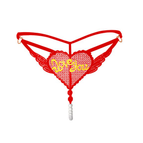 "Love You" Sexy Open Crotch Mesh Underwear With Pearls