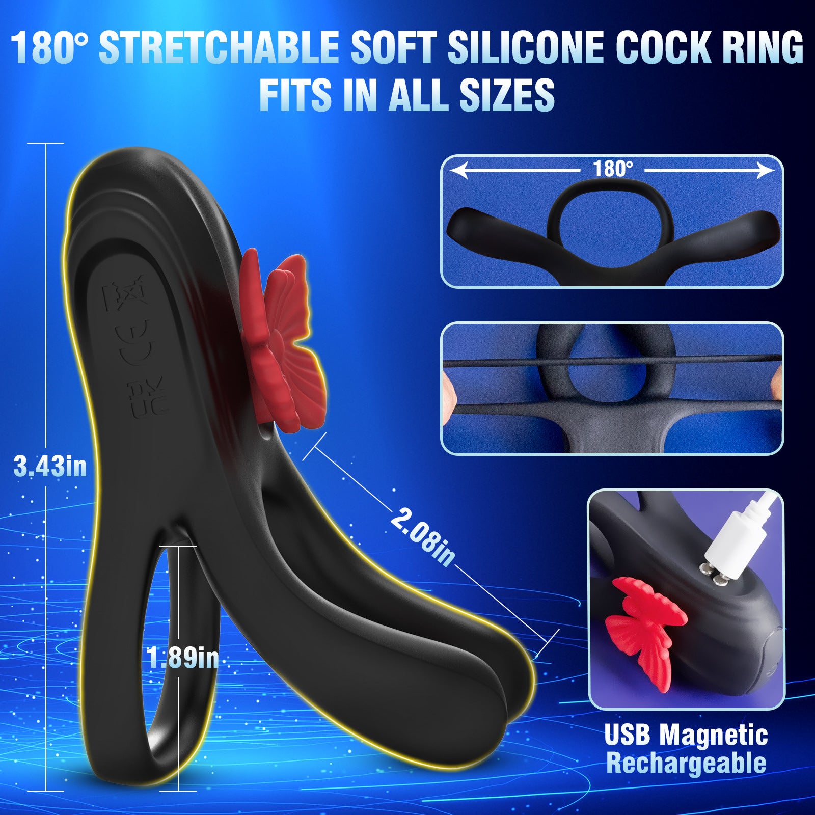 3 in 1 Butterfly Cock Ring 3 Motors 10 Modes Erection Enhancing Vibration Penis Vibrator - Lurevibe