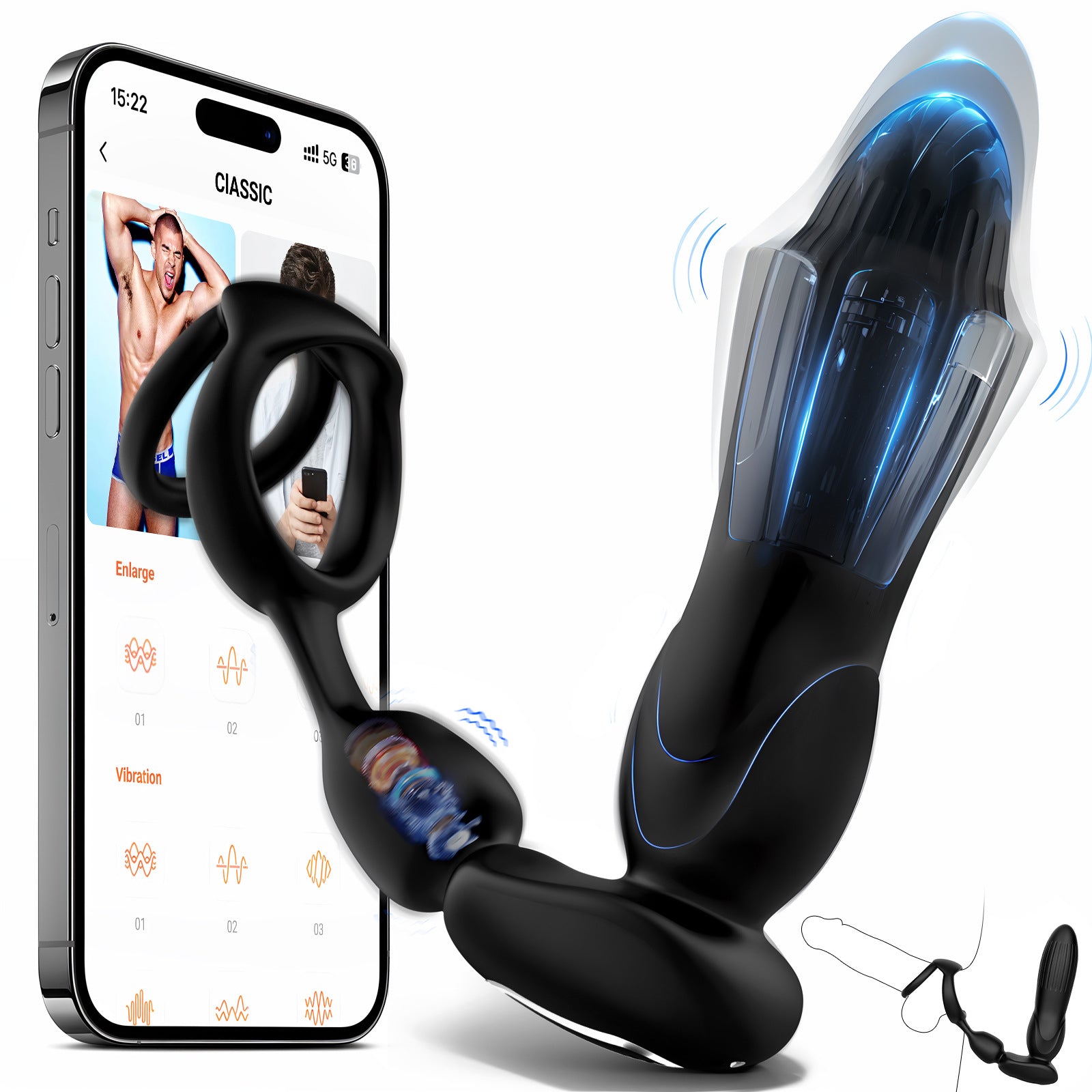 Starship Prostate Massager Vibrating Inflating Expanding Anal Toy with Dual Rings - Lurevibe