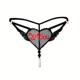 "Love You" Sexy Open Crotch Mesh Underwear With Pearls