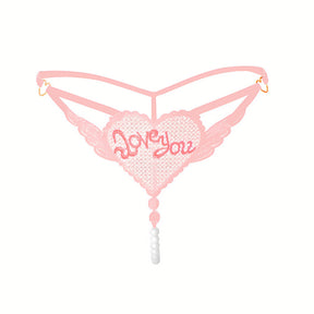 "Love You" Sexy Open Crotch Mesh Underwear With Pearls