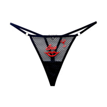 "Love" Red Lips Sexy Embroidery Mesh Women Thong with Diamonds