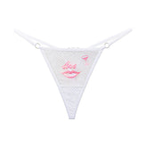 "Love" Red Lips Sexy Embroidery Mesh Women Thong with Diamonds