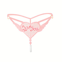 "Love You" Sexy Open Crotch Mesh Underwear With Pearls