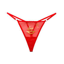 "Love" Red Lips Sexy Embroidery Mesh Women Thong with Diamonds