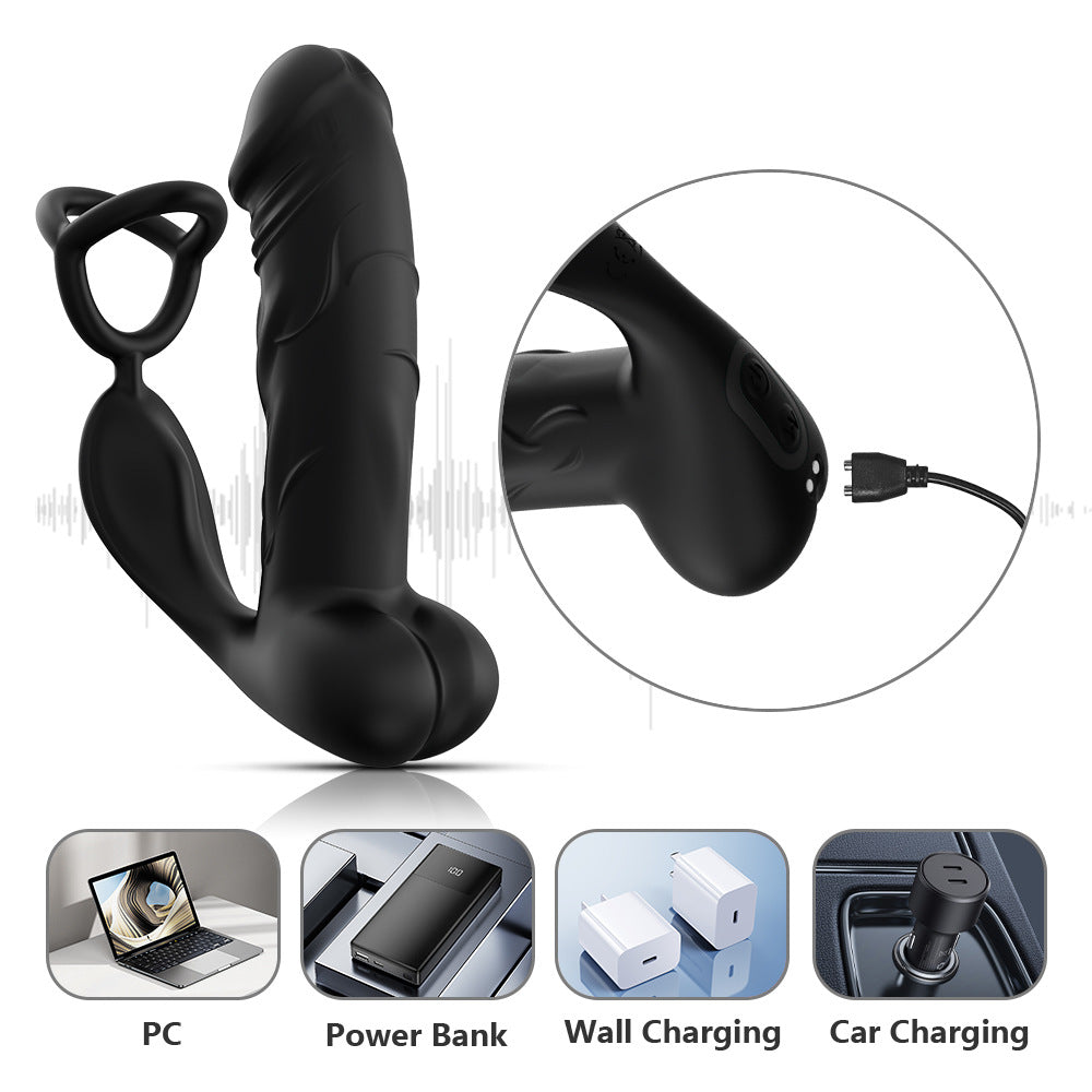 Triple Rings Vibrating Prostate Massager realistic dildo With Remote Control - Lurevibe