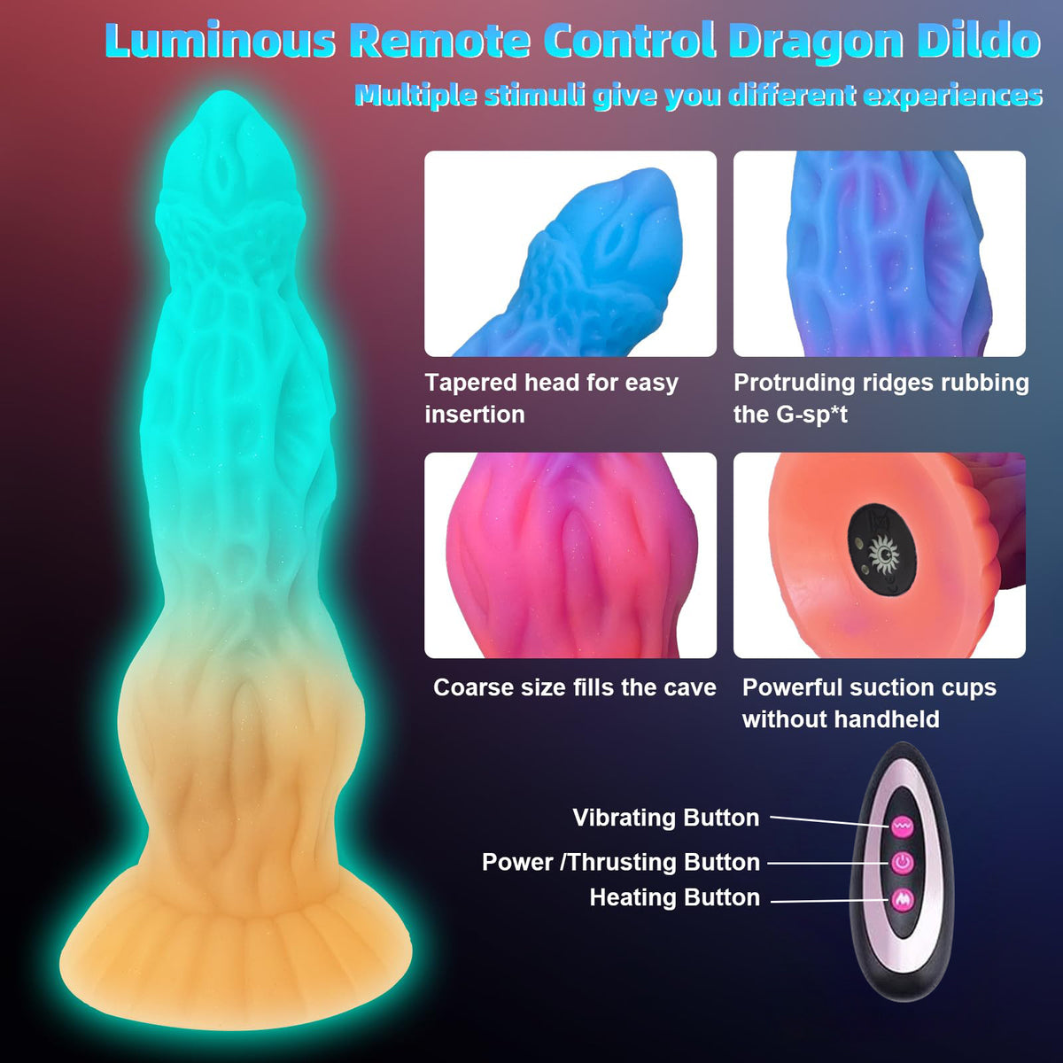 10.6In Luminous Dragon Monster Dildo Vibrator Remote Control With 10 Thrusting & Vibration